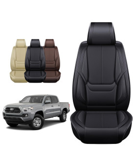 OASIS AUTO Toyota Tacoma Accessories Seat Covers 2005-2025 Custom Fit Leather Truck Cover Protector Cushion Crew Double Extended Cab TRD(Premium Full Set, Black)