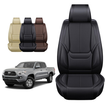 OASIS AUTO Toyota Tacoma Accessories Seat Covers 2005-2025 Custom Fit Leather Truck Cover Protector Cushion Crew Double Extended Cab TRD(Premium Full Set, Black)