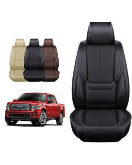 OASIS AUTO Ford F150 F250 F350 Accessories Seat Covers 2009-2025 Custom Fit Leather Truck Cover Protector F-150 F-250 F-350 Crew Double Super Extended Cab(Premium Full Set, Black)