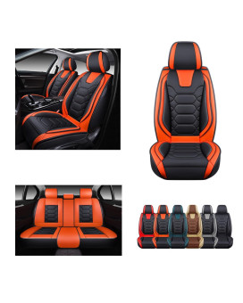OASIS AUTO Car Seat Covers Premium Waterproof Faux Leather Cushion Universal Accessories Fit SUV Truck Sedan Automotive Vehicle Auto Interior Protector Full Set (OD-004 Orange)
