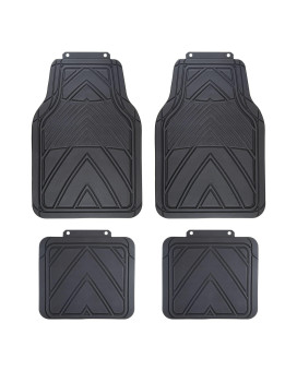 Cartman Black Flexible Rubber Car Floor Mats, All Weather Protection Thick 4-Piece Front & Rear Automotive Floor Mats for Cars, SUVs and Trucks, Universal Trim to Fit