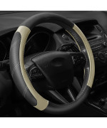 Didida Microfiber Leather Steering Wheel Cover Sporty Car Wheel Cover for Men and Women Universal 14 1/2 inch to 15 inch Breathable for Car Truck SUV Jeep Beige