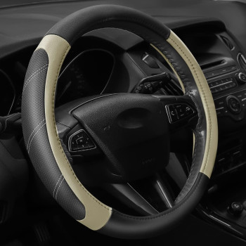 Didida Microfiber Leather Steering Wheel Cover Sporty Car Wheel Cover for Men and Women Universal 14 1/2 inch to 15 inch Breathable for Car Truck SUV Jeep Beige