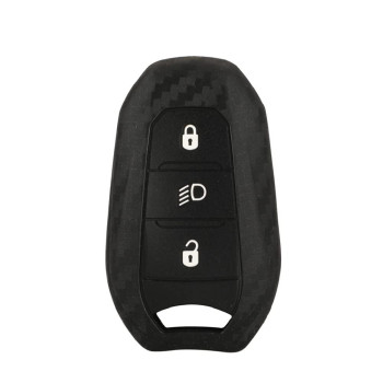 OTMIK Carbon Fiber Silicone Car Key Cover Case fit for Peugeot 308 408 5008 Opel Citroen C3 C5 DS5 Key Shell Accessories (Black 3 Buttons B)