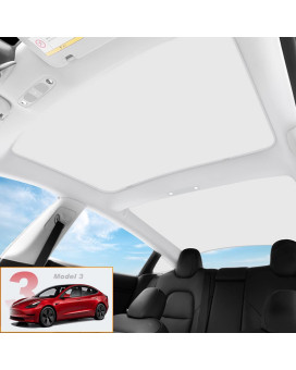 TUCAREST Fit for 2017-2020 Tesla Model 3 Front and Rear Roof Sunshade, Foldable Sunroof Shade Cover with Heat Insulation Film and Double Layer UV Protection - Set of 4 Pcs White