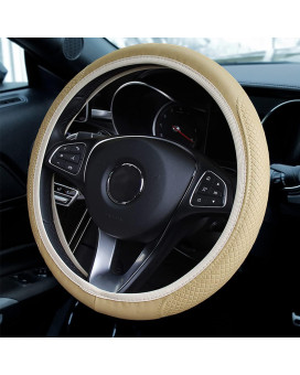 Leather Car Steering Wheel Cover, YUNXNYC Universal Auto Steering Wheel Protector Breathable Anti-Slip Elastic Steering Wheel Cover for Men Women (Black)