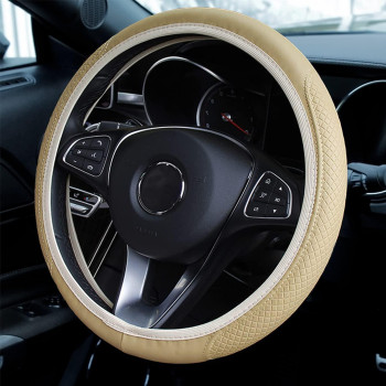 Leather Car Steering Wheel Cover, YUNXNYC Universal Auto Steering Wheel Protector Breathable Anti-Slip Elastic Steering Wheel Cover for Men Women (Black)