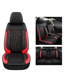 Pariitadin Leather Car Seat Covers Front Pair, Waterproof Faux Leather Seat Covers for Cars, Non-Slip Car Interior Covers Universal Fit for Most Cars Sedans Trucks SUVs, Black/Red Line