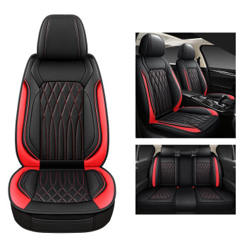 Pariitadin Leather Car Seat Covers Front Pair, Waterproof Faux Leather Seat Covers for Cars, Non-Slip Car Interior Covers Universal Fit for Most Cars Sedans Trucks SUVs, Black/Red Line