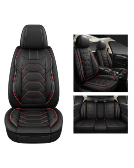 Pariitadin Leather Car Seat Covers Front Pair, Waterproof Faux Leather Seat Covers for Cars, Non-Slip Car Interior Covers Universal Fit for Most Cars Sedans Trucks SUVs, Black/Red