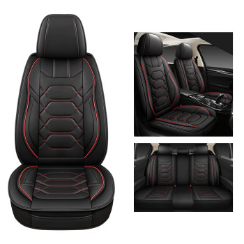 Pariitadin Leather Car Seat Covers Front Pair, Waterproof Faux Leather Seat Covers for Cars, Non-Slip Car Interior Covers Universal Fit for Most Cars Sedans Trucks SUVs, Black/Red