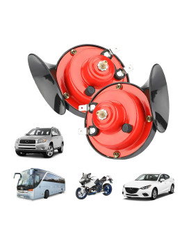 Super Loud Train Horns, 12V Waterproof Durable Car Air Electric Snail Horn, Raging Sound Air Horns Replacement Kit, Automotive Accessories Universal for Car, Motorcycle, Truck, Bike, Boat (Red)