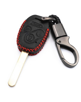 MJKEYAuto Black Leather 4 Buttons Smart Remote Key Fob Cover Chain Case for Honda Accord Civic CRV EX SE Element Pilot