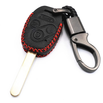 MJKEYAuto Black Leather 4 Buttons Smart Remote Key Fob Cover Chain Case for Honda Accord Civic CRV EX SE Element Pilot