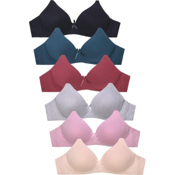 Mamia Womens Basic LacePlain Lace Bras (Pack of 6)- Various Styles (NOWIRE 42P4, 40c)