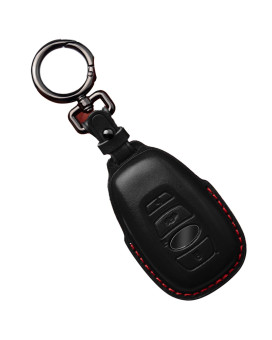 Tukellen Compatible with Subaru Leather Key Fob Cover with Keychain Fit for WRX Outback Ascent Forester Crosstrek Legacy Impreza Smart Remote, Genuine Leather Case-Black(Red line)