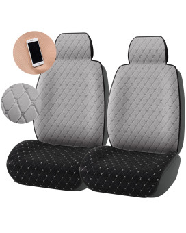 CAR PASS Linen Car Seat Cover Two Front, Anti-Slip Cotton Seat Cushion for Women,Rhombus Stitch Sideless Front Set Easy Install 30sec, Universal Fit for SUV Sedan Van Truck Vehicle(Gray)