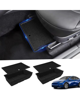 Octomo for Tesla Model Y Accessories 2023-2020 - 2PC Under Seat Storage Box Tray for Tesla Y, Felt Texture Hidden Storage Bin Box