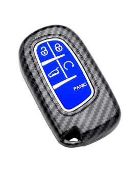 SK CUSTOM Smart Key Fob Case Compatible with Chrysler 200 300 Dodge Challenger Charger Dart for Jeep Cherokee Compass Grand Cherokee SRT Hellcat Silicone Rubber Blue Keyless Carbon Fiber Pattern