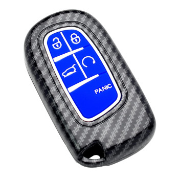 SK CUSTOM Smart Key Fob Case Compatible with Chrysler 200 300 Dodge Challenger Charger Dart for Jeep Cherokee Compass Grand Cherokee SRT Hellcat Silicone Rubber Blue Keyless Carbon Fiber Pattern