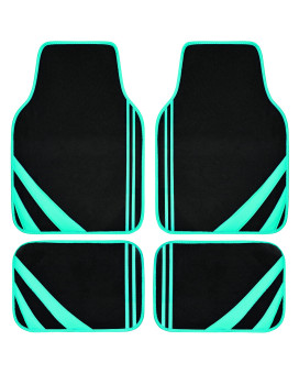 CAR PASS Mint Green Edge Leather Car Floor Mats, Universal Car Mats with Double Stitch Line and Anti-Slip Backing Design, for Cute Girly Women, Fit 95% Automotive,SUVs,Sedan,Vans (Black and Mint)