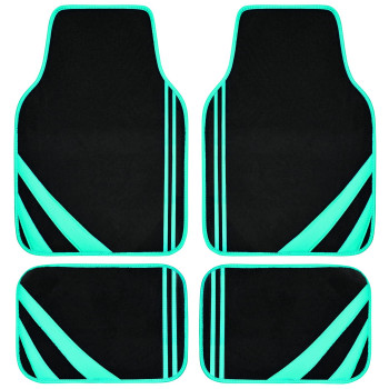 CAR PASS Mint Green Edge Leather Car Floor Mats, Universal Car Mats with Double Stitch Line and Anti-Slip Backing Design, for Cute Girly Women, Fit 95% Automotive,SUVs,Sedan,Vans (Black and Mint)