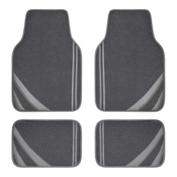 CAR PASS Car Floor Mats, Edge Leather Car Mats with Double Stitch Line and Anti-Slip Backing Design, Fit 95% Automotive,SUVS,Sedan,Vans (Pure Gray)