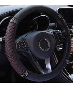 TRNOI Leather Steering Wheel Cover 15inch,Rhinestones Car Elastic Steering Wheel Protector,Car Accessories for Most Cars(Red4,1PC)