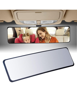 jeseny 1 Pack Car Large Field View Curved Rearview Mirror, 11.8 Car HD Anti-glare Blind Spot Mirror, Interior Multifunctional Clip-on Wide Angle Rear View Mirror, for Cars SUV Trucks (Black)
