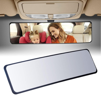 jeseny 1 Pack Car Large Field View Curved Rearview Mirror, 11.8 Car HD Anti-glare Blind Spot Mirror, Interior Multifunctional Clip-on Wide Angle Rear View Mirror, for Cars SUV Trucks (Black)