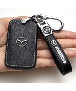 AKKORE Leather Key Fob Case Cover for Mazda,Key Holder Suit for Mazda 6 CX-5 CX-30 CX-9 Mazda 3 Mazda 3 Hatchback 2019-2022 Keyless Entry Remote Key case(4 Button)