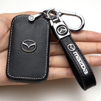 AKKORE Leather Key Fob Case Cover for Mazda,Key Holder Suit for Mazda 6 CX-5 CX-30 CX-9 Mazda 3 Mazda 3 Hatchback 2019-2022 Keyless Entry Remote Key case(4 Button)