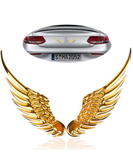 jeseny 2 Pieces Car 3D Angel Wings Badges Decals, Car Big Wings Metal Stereo Sticker, 4.9In Safety Warning Anti-Collision Reflective Decorative Stickers, Car/Motorcycle Universal Accessories (Golden)