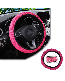 jeseny 1 PC Car Breathable Stretch Elastic Steering Wheel Cover, Microfiber Breathable Ice Silk Protective Cover, Universal 14.5-15In Warm in Winter Cool Summer Anti-Slip Cover, Fit Most Cars (Pink)