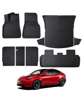 BASENOR 9PCS Floor Mats for Tesla Model Y 3D Full Set Interior Liners Custom Design for All-Weather Cargo Mats 2020-2024 5-Seat Model Y Accessories