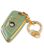 Key Fob Cover Case with Bling Keychain for BMW Accessories, Soft TPU Key Cover Compatible with 2 5 6 7 Series X1 X2 X3 X5 X6 (Green)