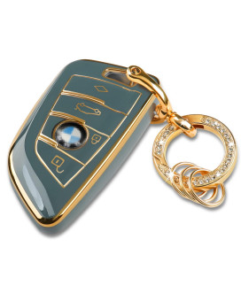 Key Fob Cover Case with Bling Keychain for BMW Accessories, Soft TPU Key Cover Compatible with 2 5 6 7 Series X1 X2 X3 X5 X6 (Blue)