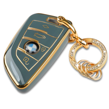 Key Fob Cover Case with Bling Keychain for BMW Accessories, Soft TPU Key Cover Compatible with 2 5 6 7 Series X1 X2 X3 X5 X6 (Blue)