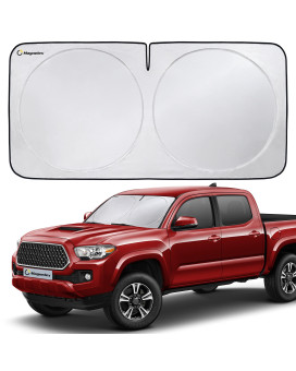 Magnelex Car Windshield Sun Shade with Storage Pouch. Reflective 240T Material Car Sun Visor with Mirror Cut-Out for Car, Truck, Van or SUV. Foldable Sun Shield for Sun Heat and UV Protection (Small)