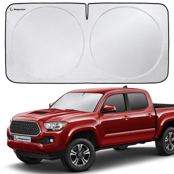 Magnelex Car Windshield Sun Shade with Storage Pouch. Reflective 240T Material Car Sun Visor with Mirror Cut-Out for Car, Truck, Van or SUV. Foldable Sun Shield for Sun Heat and UV Protection (Small)