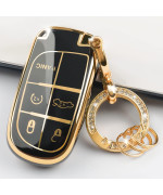 Key Fob Cover for Jeep Grand Cherokee, Key Cover Case with Bling Keychain for Dodge Challenger, Durango, Charger, Jeep Renegade, Compass Accessories Soft TPU