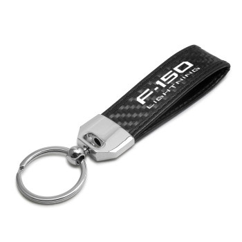 iPick Image made for Ford F-150 Lightning Real Carbon Fiber Leather Key Chain with Black Stitching