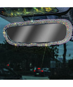 LivTee Bling Car Rearview Mirror Cover, Elastic Plush Bling Car Rear View Mirror Cover, Crystal Rhinestone Bling Car Interior Accessories for Women Universal Fit - Colorful
