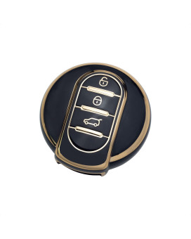 SK CUSTOM White TPU Gold Edge Smart Key Fob Case Protective Cover Compatible with BMW Mini Cooper F54 F55 F56 F57 F60 Keyless Car Remote Accessory