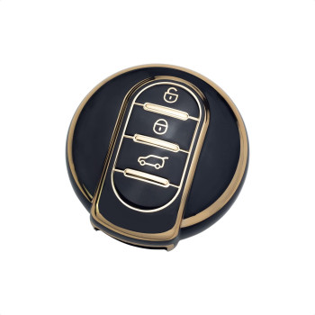 SK CUSTOM White TPU Gold Edge Smart Key Fob Case Protective Cover Compatible with BMW Mini Cooper F54 F55 F56 F57 F60 Keyless Car Remote Accessory