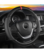 Carbon Fiber Steering Wheel Cover, Universal 15 inch Breathable Microfiber Leather Steering Wheel Covers for Men and Women, Anti Slip Car Interior Accessories, Black