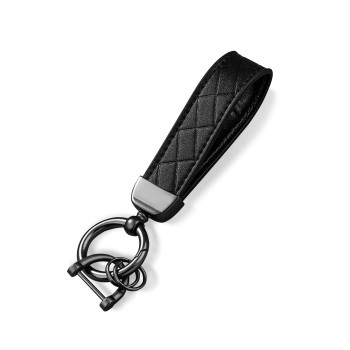 yonwait 1 Pack Leather Car Keychain, Microfiber Wide Embossed Keychain, Car Universal Anti-loss Keyrings (Gunmetal Black)