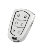 YFRAUTO for Cadillac Key Fob Cover 2015 2016 2017 2018 2019 2020 Escalade Accessories Escalade ESV 6 Buttons Smart Control Car Key Protector Soft TPU Key Case White 1 Pack