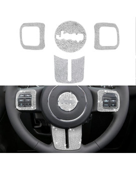 GLAHORSE 4pcs Bling Steering Wheel Sticker Cover Trim for Wrangler JK JKU-2011 2012 2013 2014 2015 2016 2017