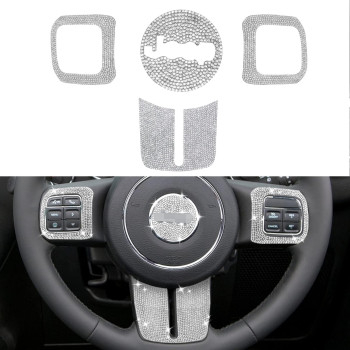 GLAHORSE 4pcs Bling Steering Wheel Sticker Cover Trim for Wrangler JK JKU-2011 2012 2013 2014 2015 2016 2017